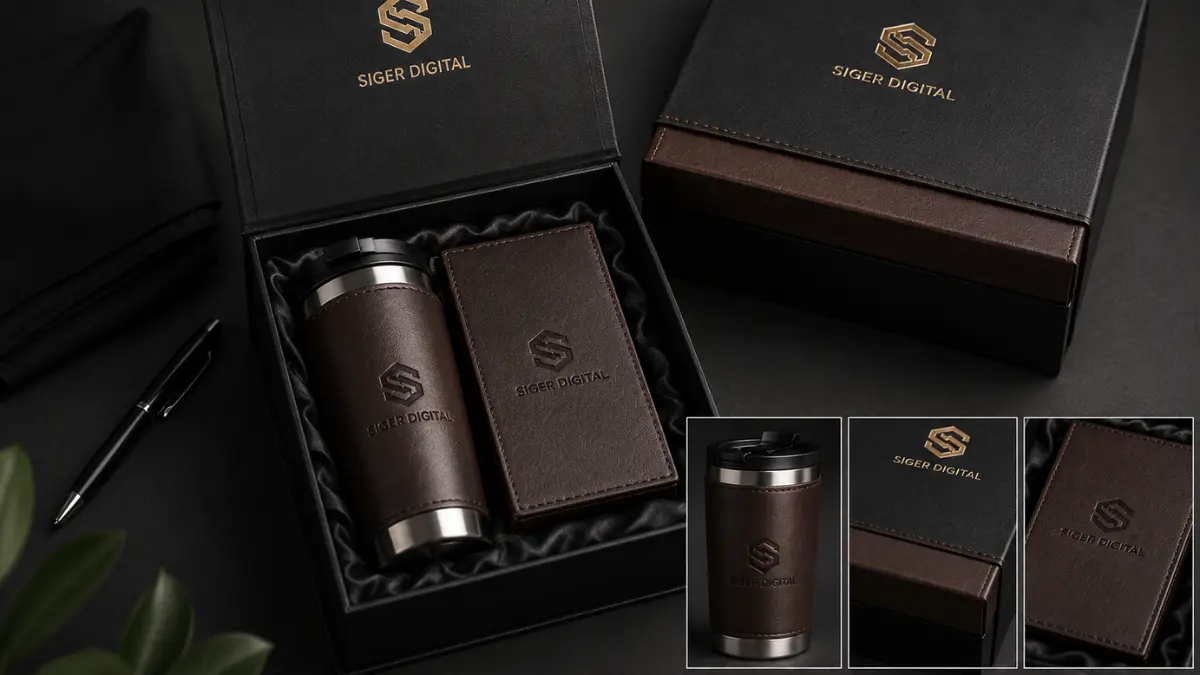 Corporate gift eksklusif leather set tumbler dan gift box custom logo