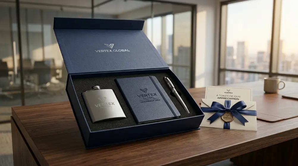 Desain kemasan gift set korporat premium dengan box elegan