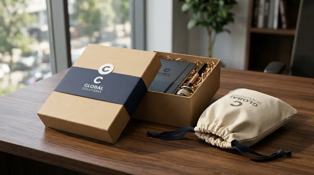 Desain kemasan rapi dan minimalis untuk corporate gift set budget 100 ribu